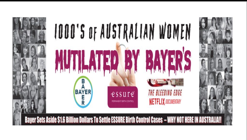 Banner b the Essure women outside court in Australia